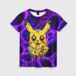 Футболка женская Растекшийся Пикачу зомби на неоне, цвет: 3D-принт