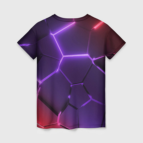 Женская футболка Красно-фиолетовые неоновые плиты в разломе / 3D-принт – фото 2