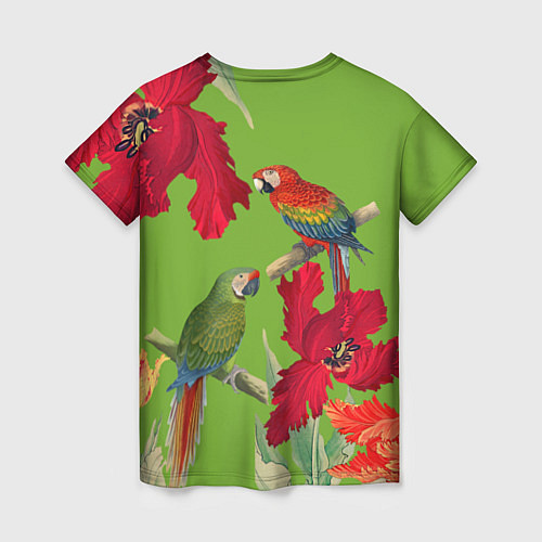 Женская футболка Попугаи среди цветов / 3D-принт – фото 2