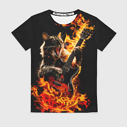 Футболка женская Кот в огне играет рок, цвет: 3D-принт