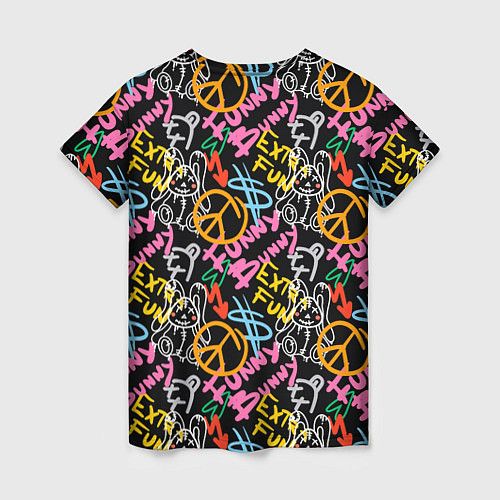 Женская футболка Funny bunny color graffiti pattern / 3D-принт – фото 2