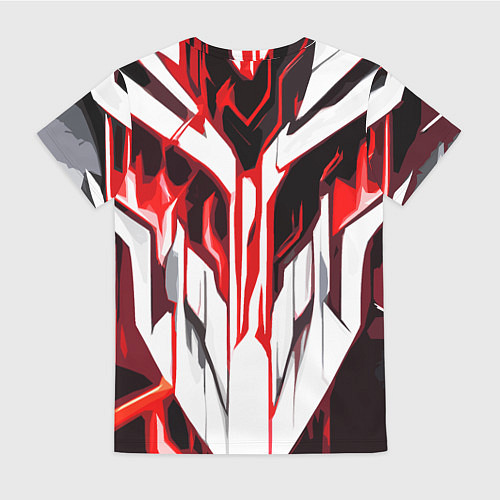 Женская футболка Хаотичная красно-белая абстракция на чёрном фоне / 3D-принт – фото 2
