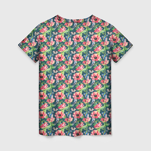 Женская футболка Маки и синицы паттерн / 3D-принт – фото 2