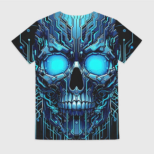 Женская футболка Неоновый кибер череп - нейроарт микросхема / 3D-принт – фото 2