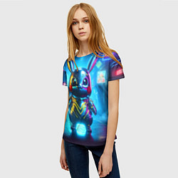 Футболка женская Neon cyber Pikachu made of metal steel - ai art, цвет: 3D-принт — фото 2