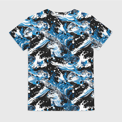 Женская футболка Выдры в речке на волнах - паттерн / 3D-принт – фото 2