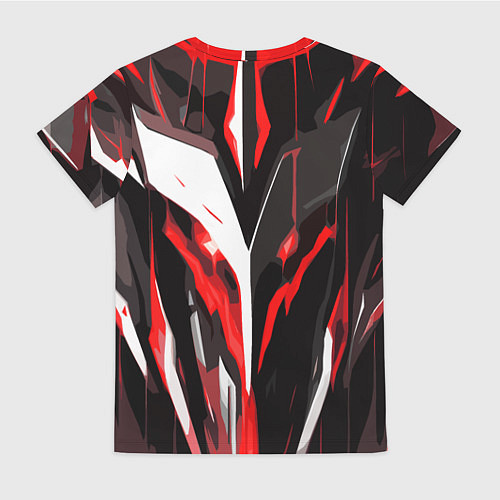 Женская футболка Красно-белый абстрактный демонический шлем / 3D-принт – фото 2
