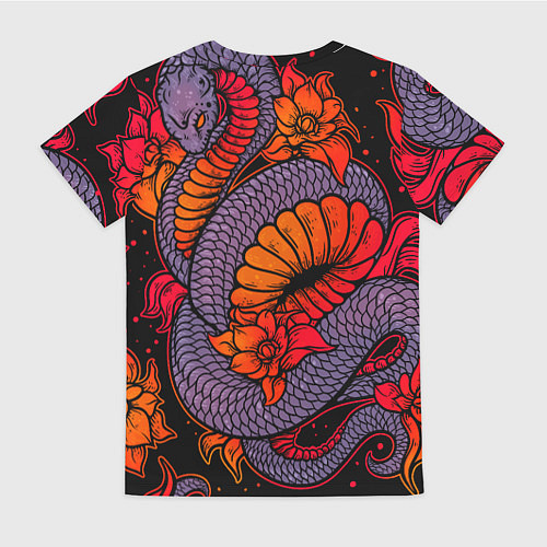 Женская футболка Цветы и змея - Японский стиль / 3D-принт – фото 2