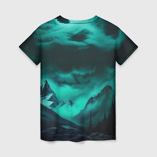 Женская футболка Волки воют на луну и северное сияние / 3D-принт – фото 2