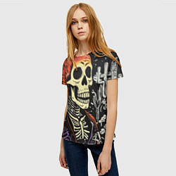 Футболка женская Мексиканский скелет в пиджаке на кладбище, цвет: 3D-принт — фото 2