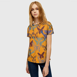 Футболка женская Бабочки на оранжевом - паттерн, цвет: 3D-принт — фото 2