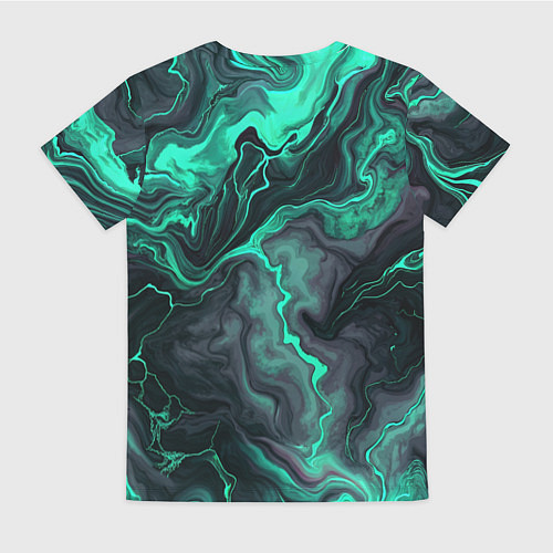 Женская футболка Бирюзовый мрамор на черном фоне / 3D-принт – фото 2