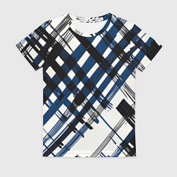 Женская футболка Косая клетка бело-синяя