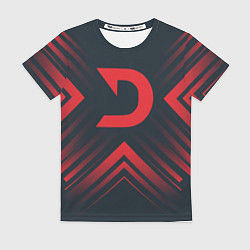 Женская футболка Красный символ Deadlock на темном фоне со стрелкам