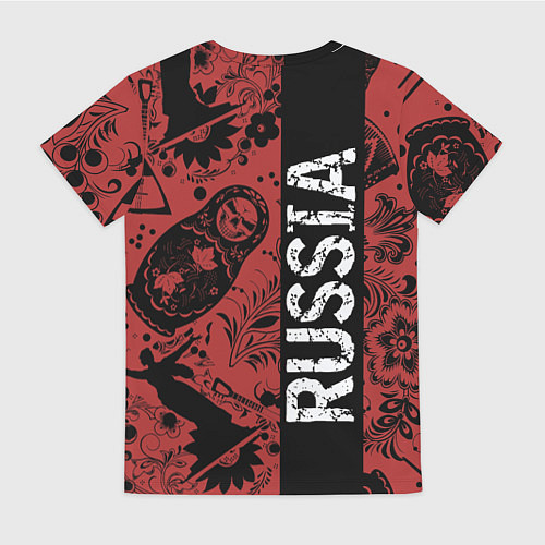 Женская футболка Россия на фоне матрёшек балалайки и славянских узо / 3D-принт – фото 2