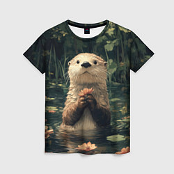 Женская футболка Выдра в лесном пруду