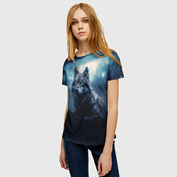Футболка женская Волк ночью, цвет: 3D-принт — фото 2