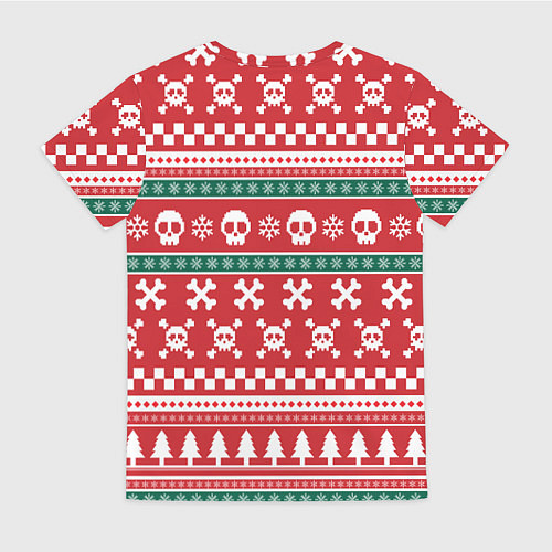 Женская футболка Новогодний паттерн с черепами в новый год / 3D-принт – фото 2