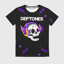 Женская футболка Deftones неоновый череп