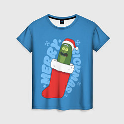 Женская футболка Новогодний Рик огурчик - Merry Rickmas