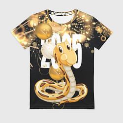 Женская футболка 2025 год - змея и новогодний салют