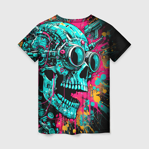 Женская футболка Cyber skull sketch - color blots / 3D-принт – фото 2