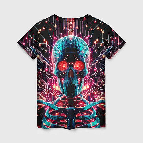 Женская футболка Neon cyber skull - ai art fantasy / 3D-принт – фото 2