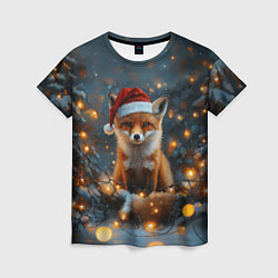 Женская футболка Новогодняя лисица в праздничном лесу