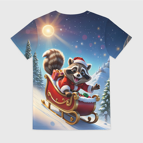 Женская футболка Енот на санях / 3D-принт – фото 2