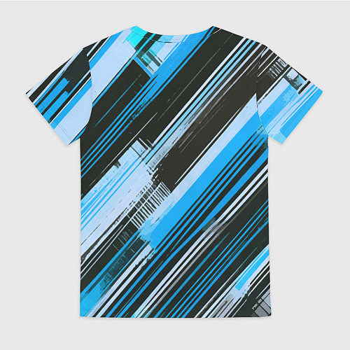 Женская футболка Синие диагональные полосы на чёрном фоне / 3D-принт – фото 2