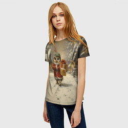 Футболка женская Сова с подарками идет праздновать новый год, цвет: 3D-принт — фото 2