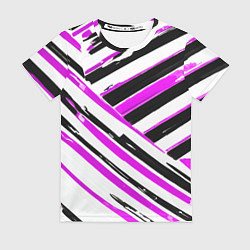 Футболка женская Розово-чёрные полосы на белом фоне, цвет: 3D-принт