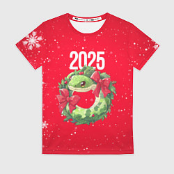 Женская футболка Новогодний венок из змейки 2025