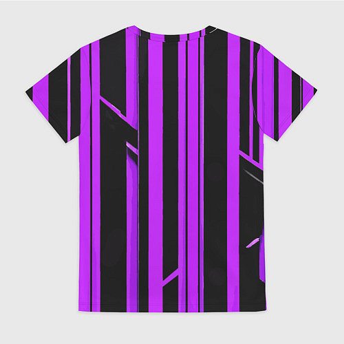 Женская футболка Толстые фиолетовые полосы на чёрном фоне / 3D-принт – фото 2