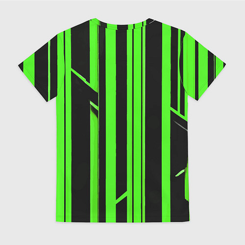 Женская футболка Толстые зелёные полосы на чёрном фоне / 3D-принт – фото 2