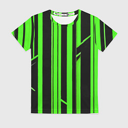 Футболка женская Толстые зелёные полосы на чёрном фоне, цвет: 3D-принт