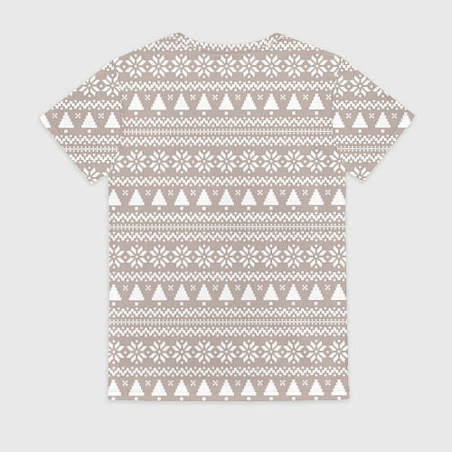 Женская футболка Бежевый скандинавский узор с ёлками / 3D-принт – фото 2