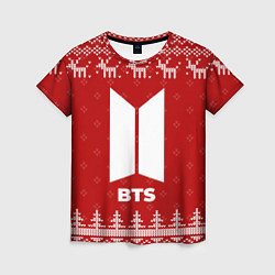 Футболка женская Новогодний BTS с оленями, цвет: 3D-принт