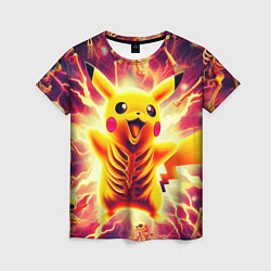 Женская футболка Огненный Пикачу среди скелетов - нейроарт