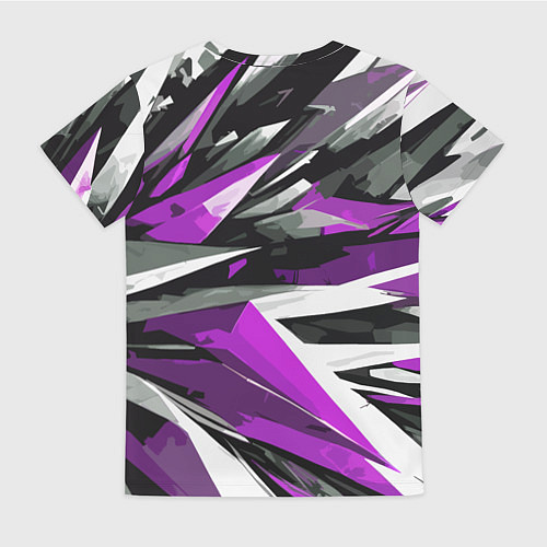 Женская футболка Чёрно-фиолетово-белая абстракция / 3D-принт – фото 2