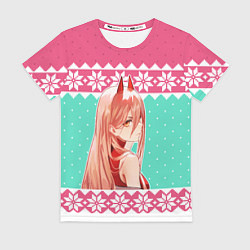 Женская футболка Новогодний свитер Пауэр из Человек-бензопила