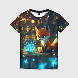 Женская футболка Лисица и сияющие бабочки
