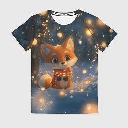 Женская футболка Лисичка в лесу огней