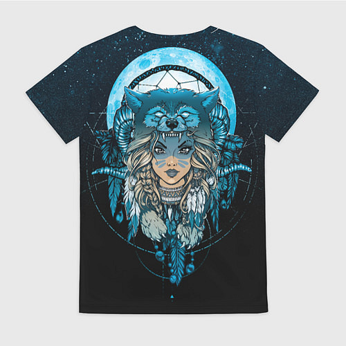 Женская футболка Девушка-шаманка в шапке волка / 3D-принт – фото 2