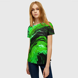 Футболка женская Зелёные брызги на чёрном фоне, цвет: 3D-принт — фото 2