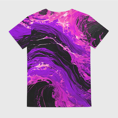 Женская футболка Фиолетовые брызги на чёрном фоне / 3D-принт – фото 2