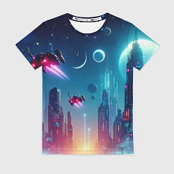 Футболка женская Neon metropolis in the future - ai art fantasy, цвет: 3D-принт