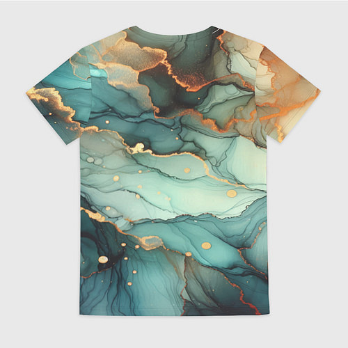 Женская футболка Бирюзовый узор с оранжевыми вставками / 3D-принт – фото 2