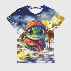 Женская футболка Новогодняя змейка милая