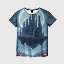 Футболка женская Замок Дракулы и неоновые грибы - нейроарт фантазия, цвет: 3D-принт